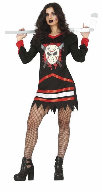 Ijshockey Halloween Kostuum Dames Rood Zwart, Verzenden