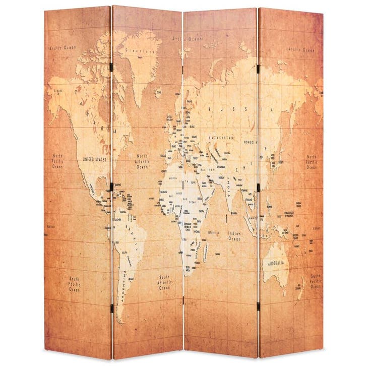 vidaXL Kamerscherm inklapbaar wereldkaart 160x170 cm geel, Huis en Inrichting, Woonaccessoires | Overige, Nieuw, Verzenden