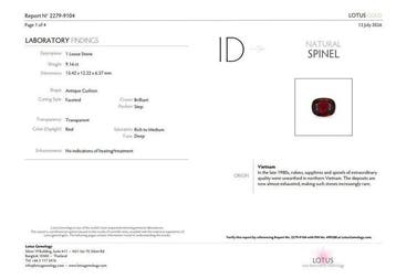 1 pcs Rouge Spinelle - 9.16 ct - Lotus Gemology (Thaïlande), Nieuw