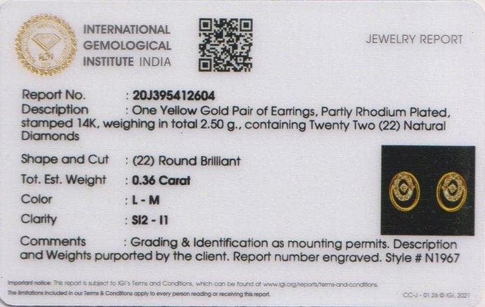 Boucles doreilles cloutées - 14 carats Or jaune - 0.36ct., Handtassen en Accessoires, Antieke sieraden