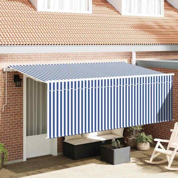 vidaXL Uitschuifbare luifel Blauw en Wit 400 x 200 cm, Verzenden, Nieuw