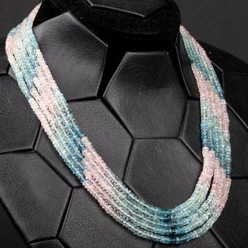 Natuurlijke berielketting – aquamarijn en morganiet, 320, Verzamelen, Mineralen en Fossielen