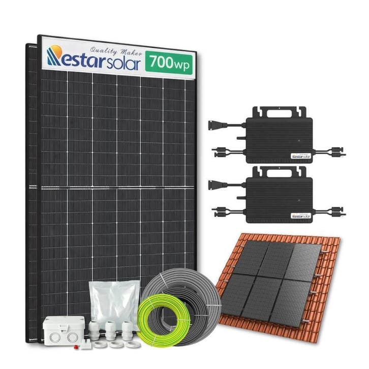 Zonnepanelen pakket voor schuindak - 1.4 kW - 2x 700, Doe-het-zelf en Bouw, Zonnepanelen en Toebehoren, Ophalen of Verzenden