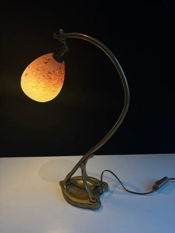 Schneider – Lampe de table Art déco en bronze patiné, tulipe