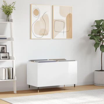 vidaXL Platenkast 74,5x38x48 cm bewerkt hout hoogglans wit, Huis en Inrichting, Verzenden, Nieuw
