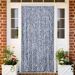 vidaXL Vliegengordijn 118x220 cm chenille blauw en wit, Verzenden, Nieuw