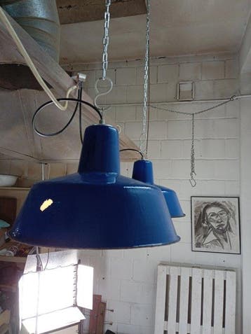 Plafondlamp (2) - Vintage industriële emaille hanglamp -
