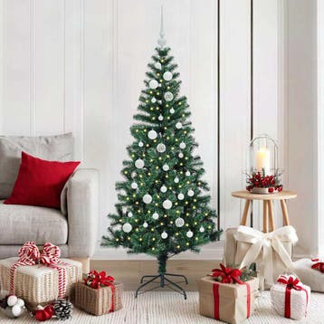 vidaXL Kunststof Voorverlichte Kerstboom Groen 150 cm PVC en, Verzenden, Nieuw