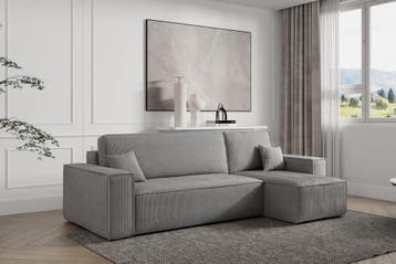 Slaapbank Ribstof Karlo Grijs | Universeel | €449,-, Huis en Inrichting, Verzenden, Blauw, Overige maten, Overige maten