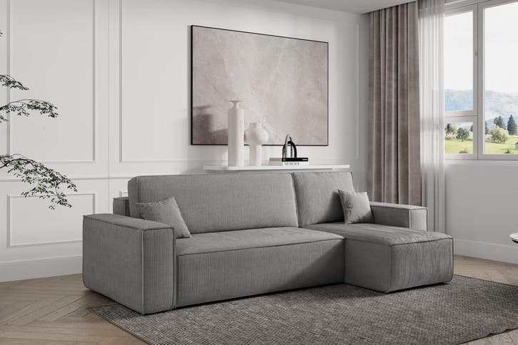 Slaapbank Ribstof Karlo Grijs | Universeel | €449,-, Maison & Meubles, Chambre à coucher | Canapés-lits, Envoi