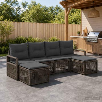 vidaXL Tuinbank Set 6 st Grijs poly rattan, Verzenden