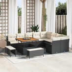 vidaXL Tuinbank Set met kussen 12 pcs Zwart poly rattan, Verzenden, Nieuw