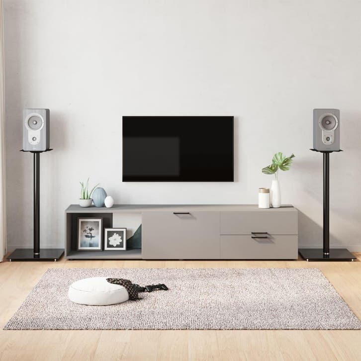 vidaXL Luidsprekerstandaards 2 st 1 pijler gehard glas zwart, TV, Hi-fi & Vidéo, Enceintes, Envoi