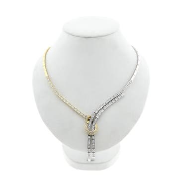 Bicolor gouden staafjescollier met zirconia (Ketting), Handtassen en Accessoires, Kettingen, Gebruikt, Ophalen of Verzenden, Met edelsteen