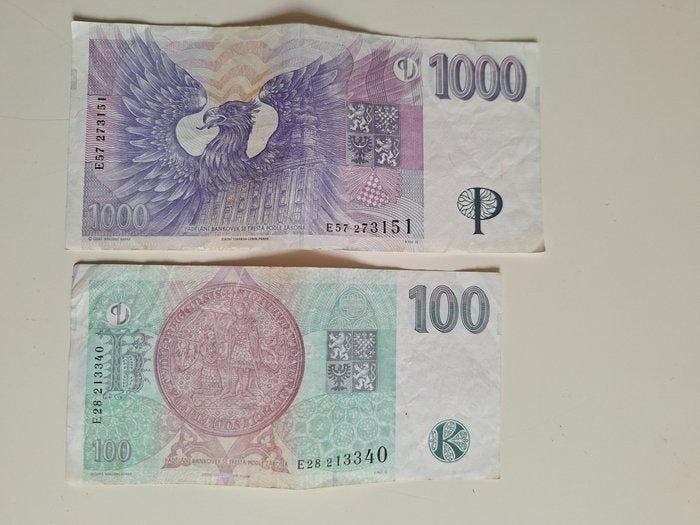 Tsjechië. - 100, 1000 Korun - 1996/1997 (Zonder, Timbres & Monnaies, Billets de banque | Europe | Billets non-euro