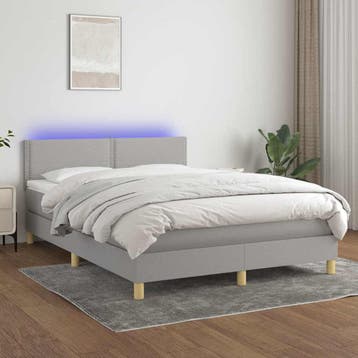 vidaXL Boxspring met matras en LED stof lichtgrijs 140x200, Huis en Inrichting, Verzenden, Nieuw
