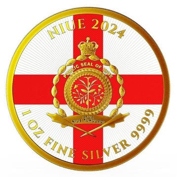 Niue. 2 Dollars 2024 1 oz Niue English Lion English Flag 24k