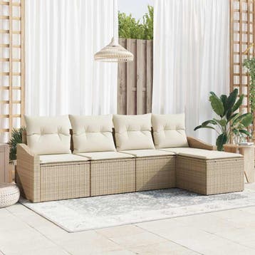 vidaXL Bankstel 5 st Beige en Crème poly rattan, Verzenden, Nieuw