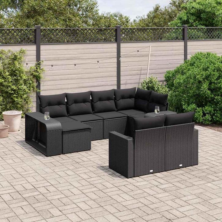 vidaXL 10-delige Loungeset met kussens poly rattan zwart, Jardin & Terrasse, Ensembles de jardin, Envoi