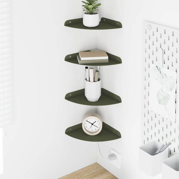 vidaXL Zwevende plank met plank 4 pcs Olijf Groen 18 x 18 x, Huis en Inrichting, Kasten | Wandmeubels, Nieuw, Verzenden