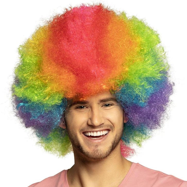 Gekleurde Pruik Afro Clown, Hobby en Vrije tijd, Feestartikelen, Nieuw, Verzenden