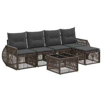 vidaXL Tuinbank Set 6 pcs Grijs en Donkergrijs poly rattan, Verzenden