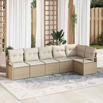 vidaXL Tuinbank Set 6 st Beige en Wit poly rattan, Verzenden