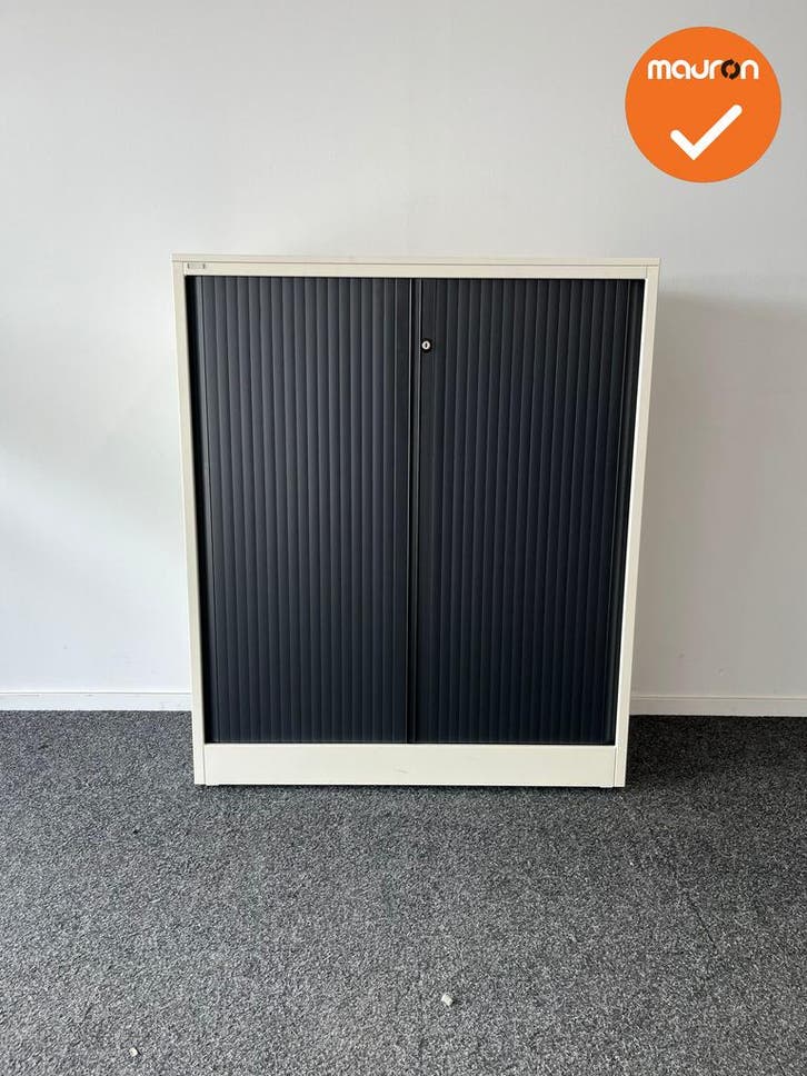 Roldeurkast - 120x100x45cm -Wit met zwarte roldeuren, Zakelijke goederen, Kantoor en Winkelinrichting | Kantoormeubilair en Inrichting