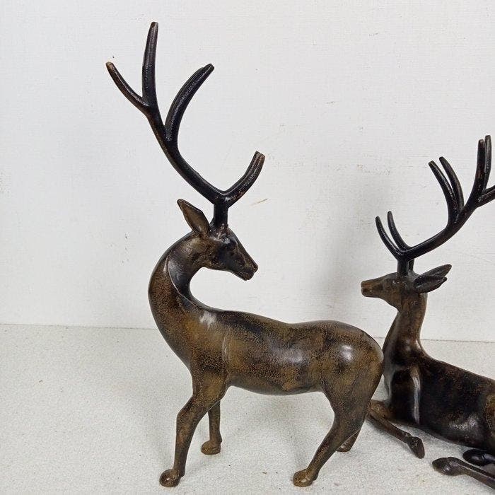 Beeldje - Twee edelherten (2) - Gepatineerd brons, Antiquités & Art, Curiosités & Brocante