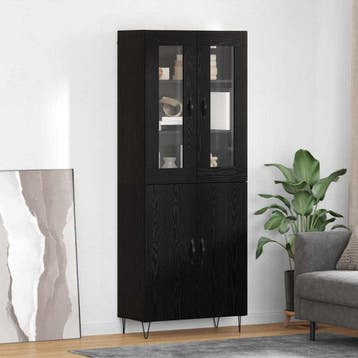 vidaXL Highboard Wit en Zwart Eik 69,5 x 34 x 180 cm Bewerkt, Huis en Inrichting, Kasten | Dressoirs, Verzenden, Nieuw