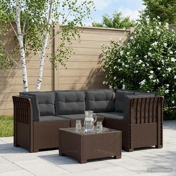 vidaXL 4-Persoons Tuin Sofa met Kussens Rattan Look PP Bruin, Verzenden