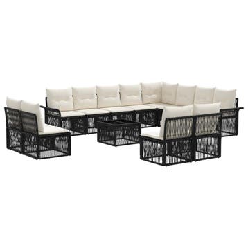 vidaXL Tuinbank Set 13 pcs Zwart poly rattan, Verzenden, Nieuw