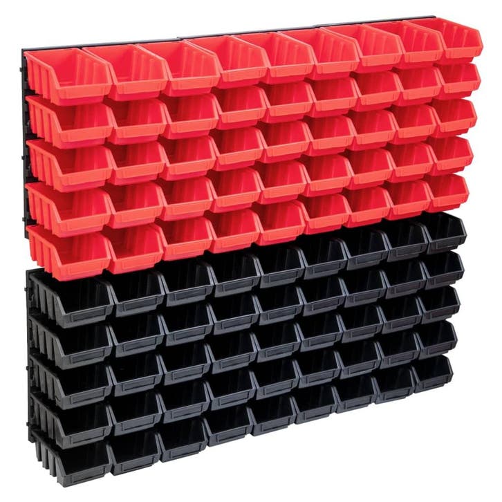 vidaXL 96-delige Opslagbakkenset met wandpanelen rood en, Doe-het-zelf en Bouw, Gereedschapskisten, Nieuw, Verzenden