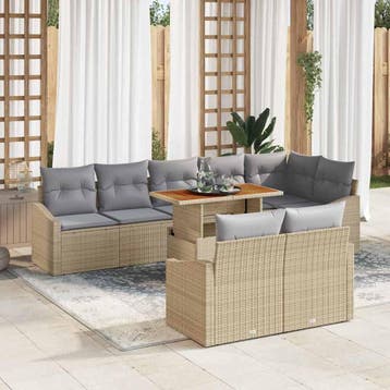 vidaXL Tuinbank Set 9 st Beige Poly rattan, Verzenden, Nieuw