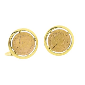 Gouden manchetknopen met 5 gulden munt Koningin Wilhelmin..., Ophalen of Verzenden, Gebruikt, Goud