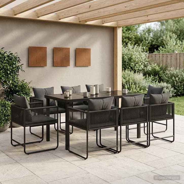 vidaXL Tuin Eettafel Set 9 pcs Zwart en Anthraciet 160 x 80, Jardin & Terrasse, Ensembles de jardin, Envoi