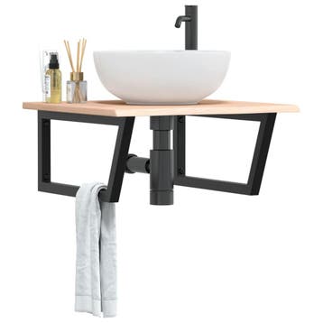 vidaXL Badkamer wandschap staal en massief eikenhout, Verzenden