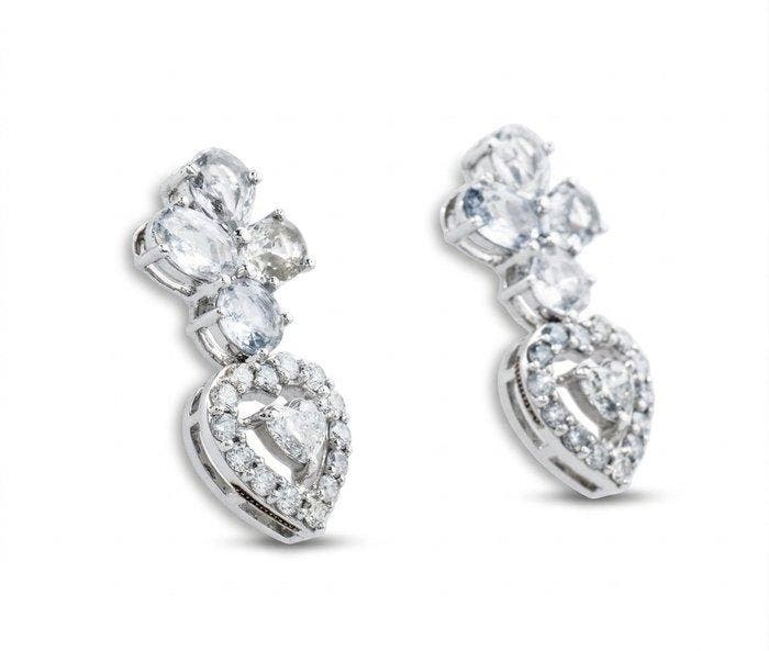 Cocktail oorbellen - 14 karaat Witgoud - 4.52ct. tw. Saffier, Handtassen en Accessoires, Antieke sieraden