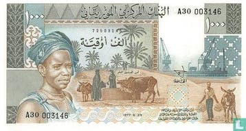 Mauritanië - Mauritania 1000 Ouguiya  - 1977, Timbres & Monnaies, Billets de banque | Afrique, Verzenden, Los biljet