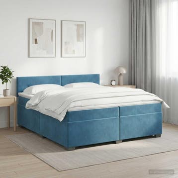 vidaXL Boxspringbed met matras Donkerblauw 200 x 200 cm, Verzenden