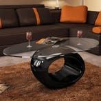 vidaXL Salontafel met ovale glazen tafelblad hoogglans zwart, Verzenden, Nieuw