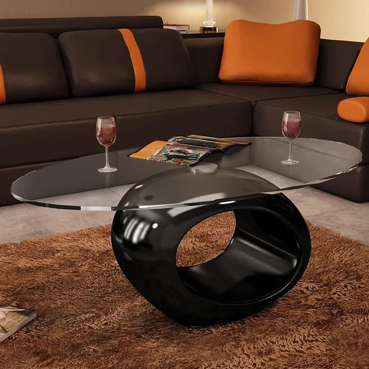 vidaXL Salontafel met ovale glazen tafelblad hoogglans zwart, Maison & Meubles, Tables | Tables de salon, Envoi
