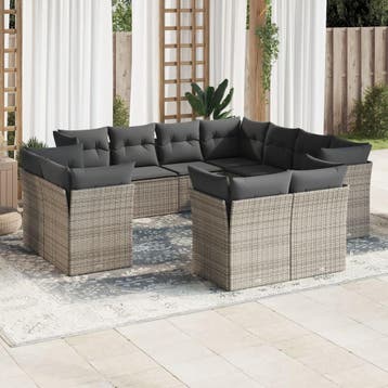 vidaXL 11-delige Loungeset met kussens poly rattan grijs, Verzenden, Nieuw, Loungeset