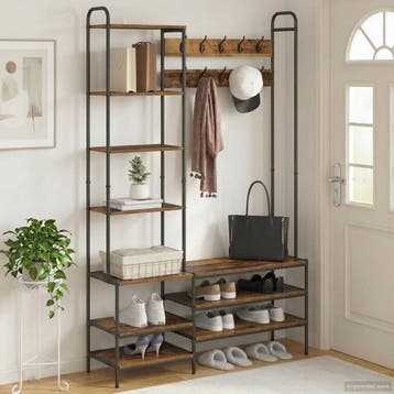vidaXL Kapstok met schoenenbank Oud hout 120,5 x 34 x 190 cm, Verzenden, Nieuw