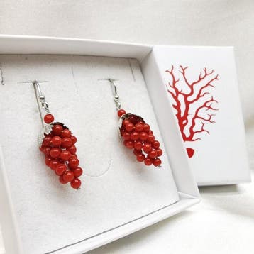 Corail - Argent 925 - Boucles doreilles - Grappes de raisin