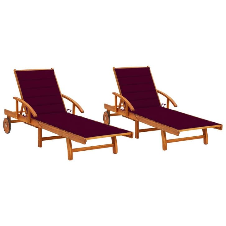 vidaXL Ligstoelen 2 st met kussens massief acaciahout, Tuin en Terras, Ligbedden, Nieuw, Verzenden