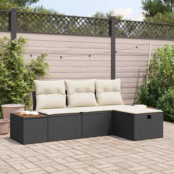 vidaXL Tuinbank Set 4 st Zwart poly rattan, Verzenden, Nieuw