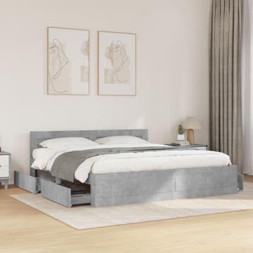 vidaXL Bedframe met hoofdeinde bewerkt hout betongrijs, Verzenden, Nieuw