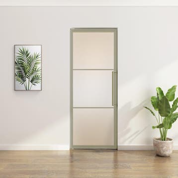 Stalen Taatsdeur - Kiezelgrijs - 3 Vlaks - Mat glas, Doe-het-zelf en Bouw, Minder dan 80 cm, Overige typen, Nieuw, Metaal