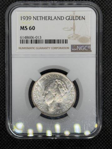 Nederland. Wilhelmina. 1 Gulden 1939 NGC MS60 (Zonder